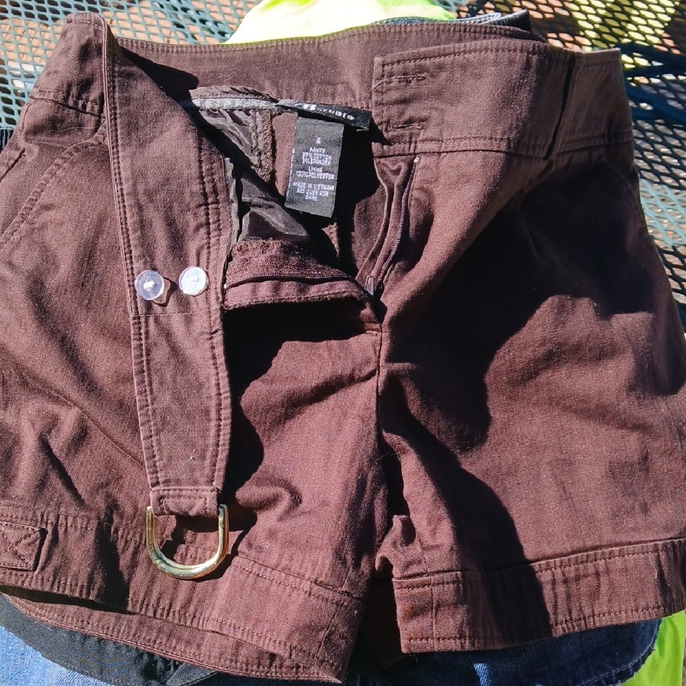 AB Studio Dark Brown Cotton Blend Bermuda Shorts with D-Ring